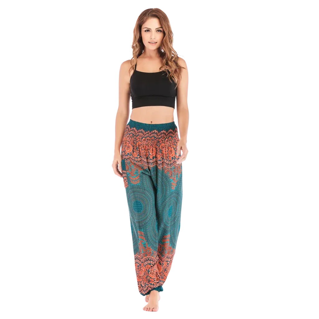 ETHNIC PRINT SMOCKED ALADDIN PANTS FOR LADIES