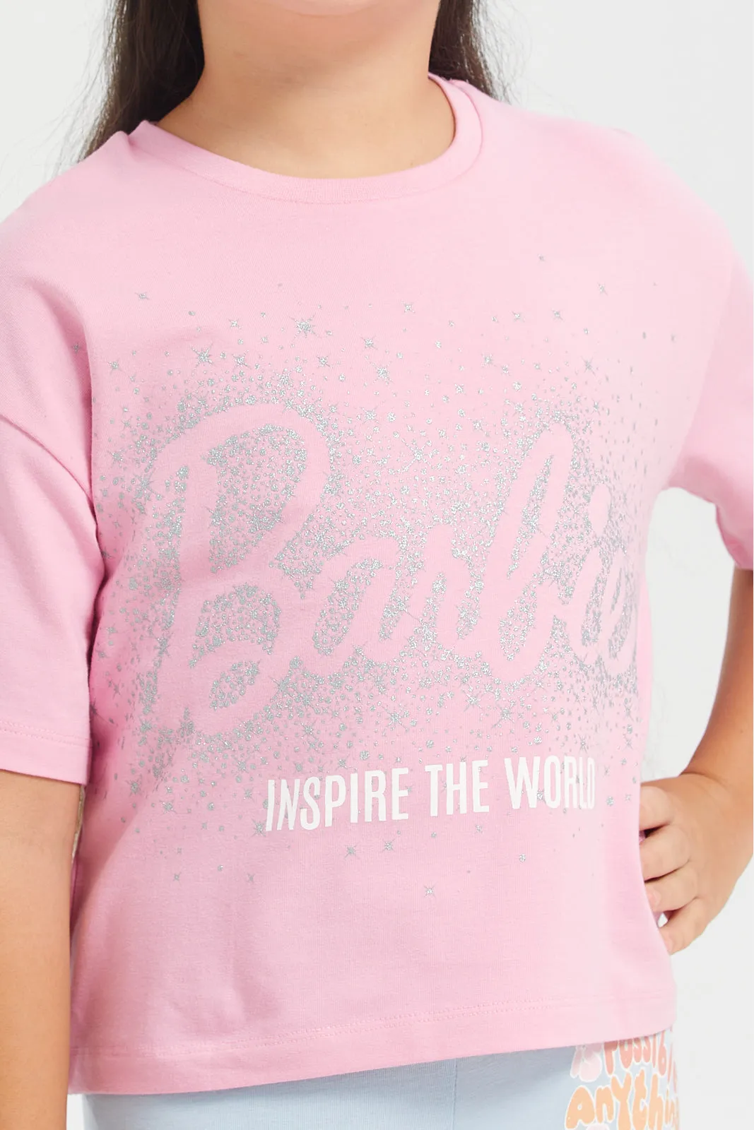 Girls Pink Barbie Boxy T-Shirt