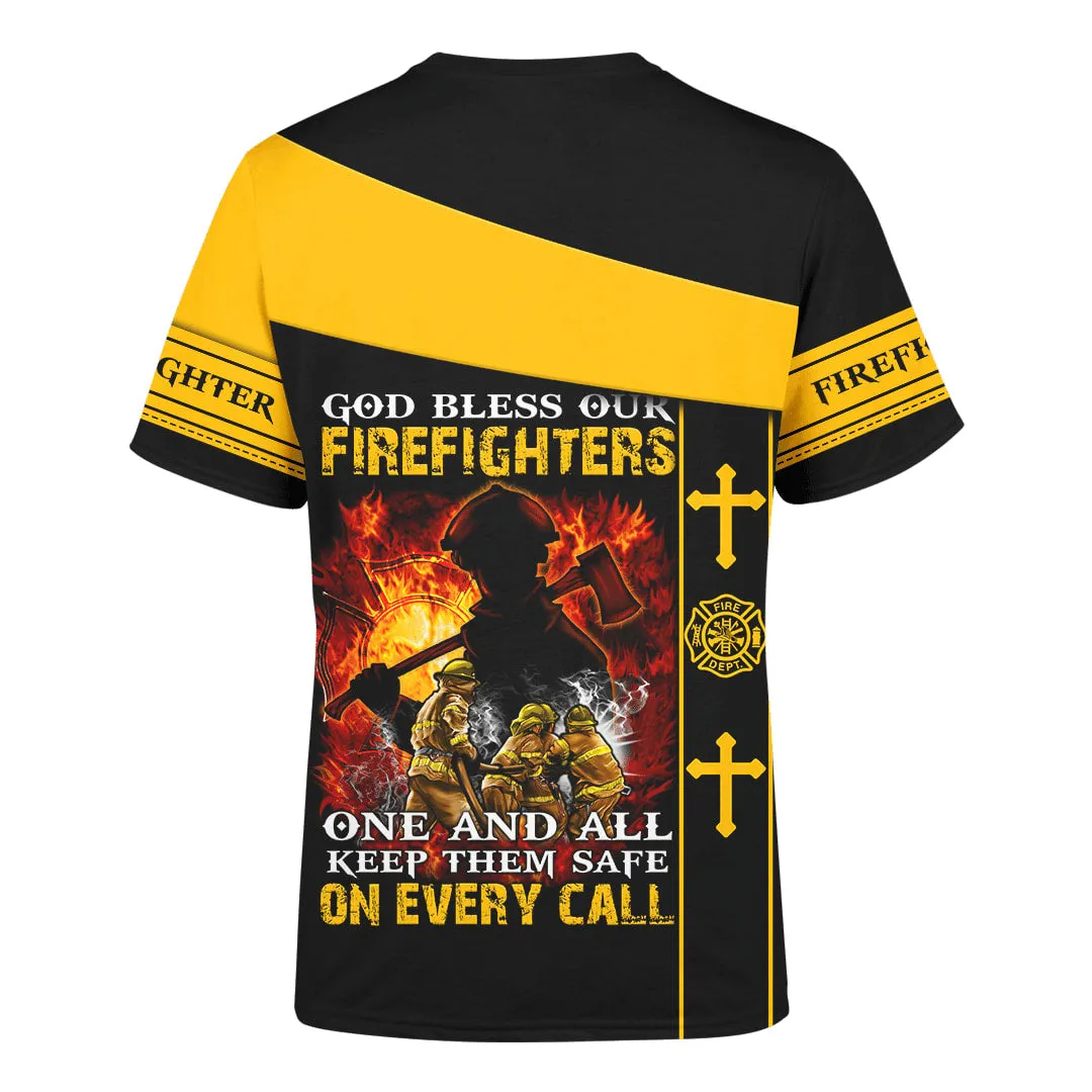 God Bless Our Firefighter One And All Keep Them Safe On Every Call - Christian 3d Shirts For Men Women - Custom Name T-Shirt