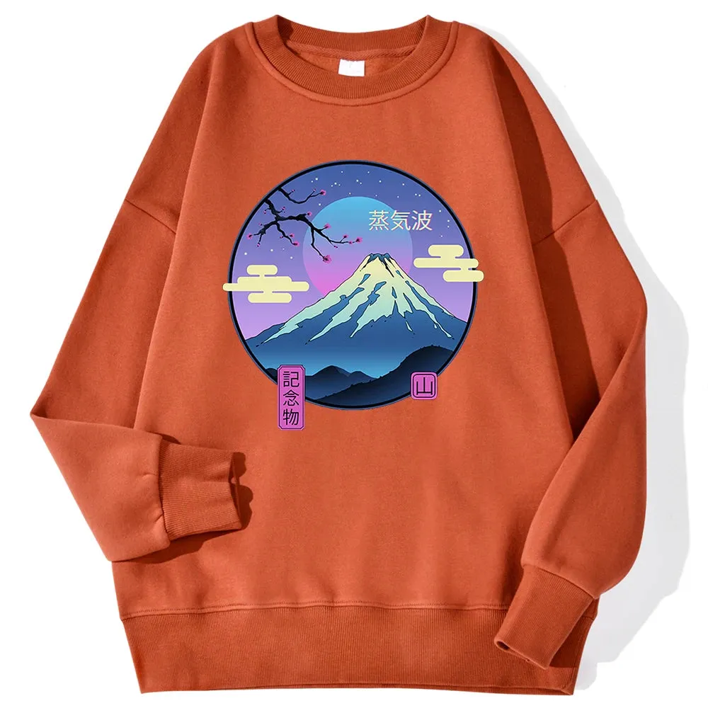 Japanese Style Mountain Printing Men'S Pullover Simple Loose Hoodies Fashion Casual Sweatshirt Hipster Soft Fleece Streetwears