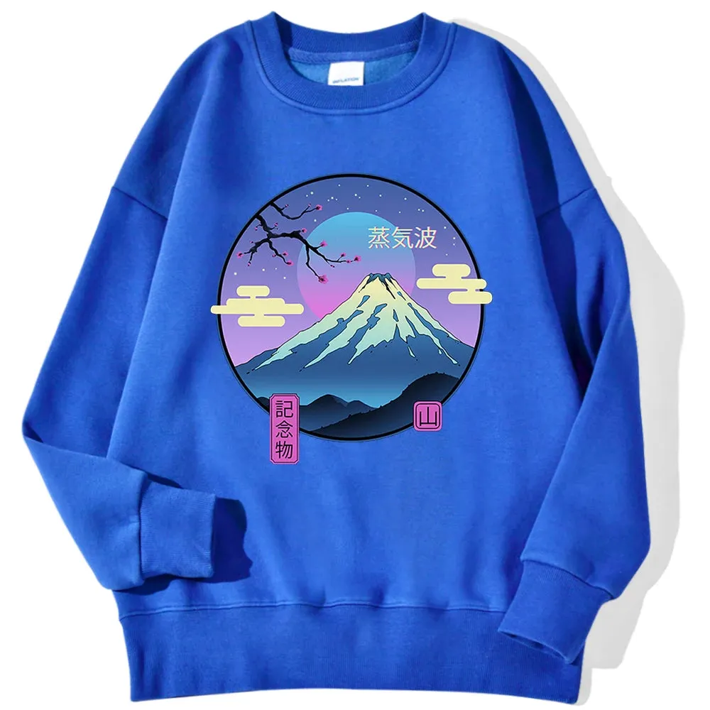 Japanese Style Mountain Printing Men'S Pullover Simple Loose Hoodies Fashion Casual Sweatshirt Hipster Soft Fleece Streetwears