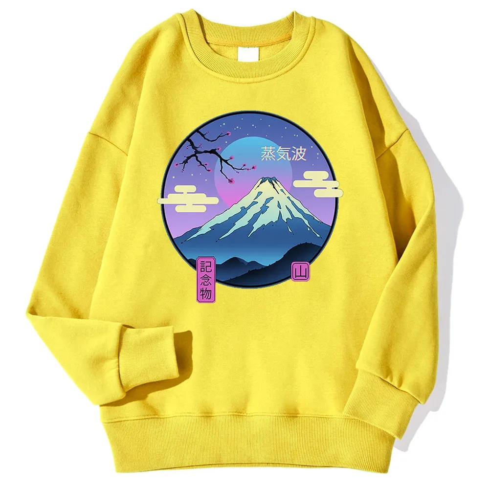 Japanese Style Mountain Printing Men'S Pullover Simple Loose Hoodies Fashion Casual Sweatshirt Hipster Soft Fleece Streetwears