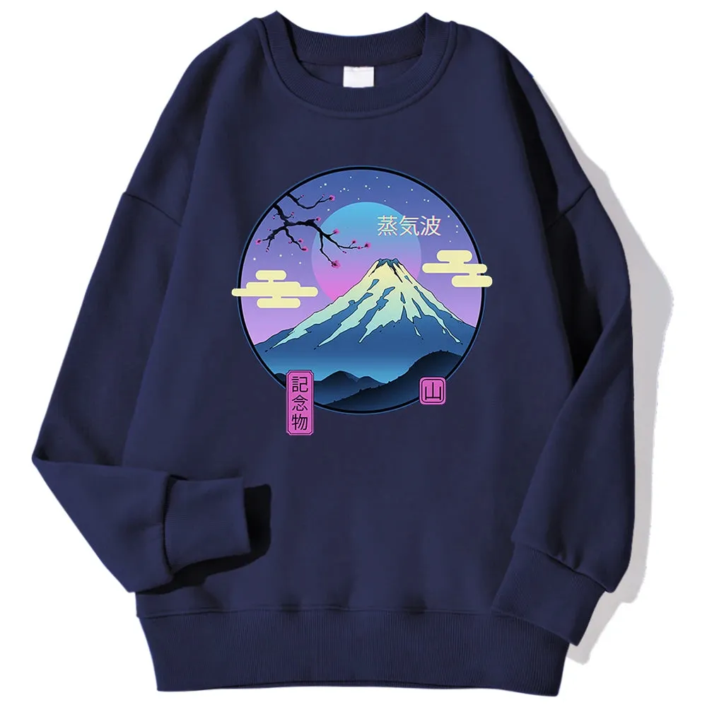 Japanese Style Mountain Printing Men'S Pullover Simple Loose Hoodies Fashion Casual Sweatshirt Hipster Soft Fleece Streetwears