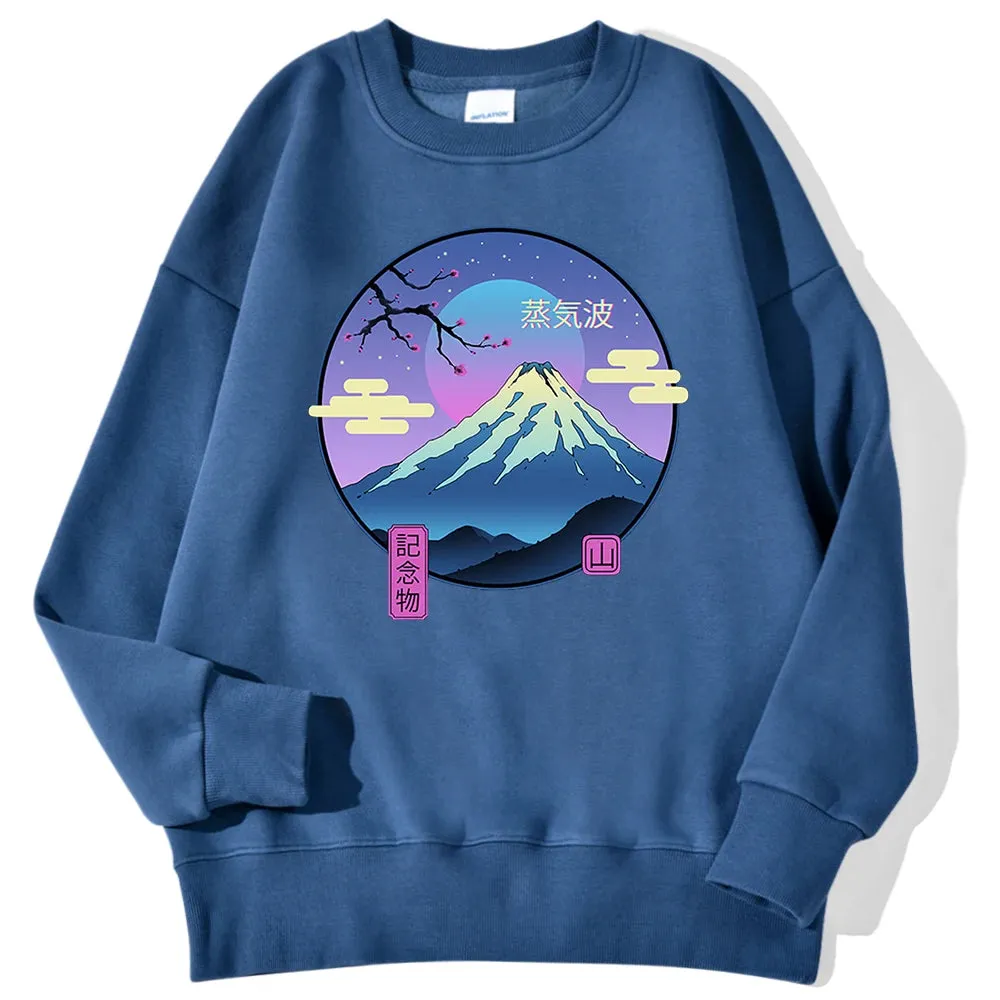 Japanese Style Mountain Printing Men'S Pullover Simple Loose Hoodies Fashion Casual Sweatshirt Hipster Soft Fleece Streetwears