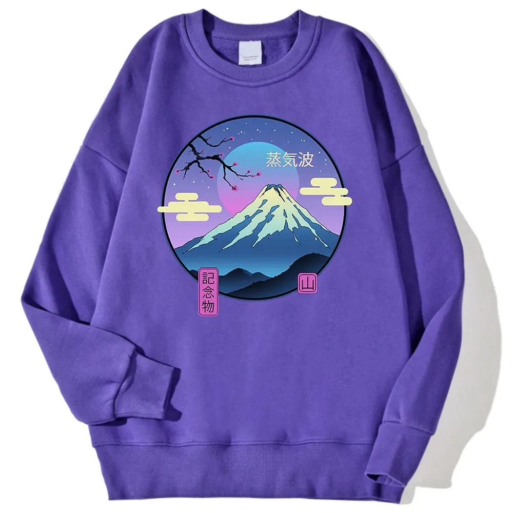 Japanese Style Mountain Printing Men'S Pullover Simple Loose Hoodies Fashion Casual Sweatshirt Hipster Soft Fleece Streetwears