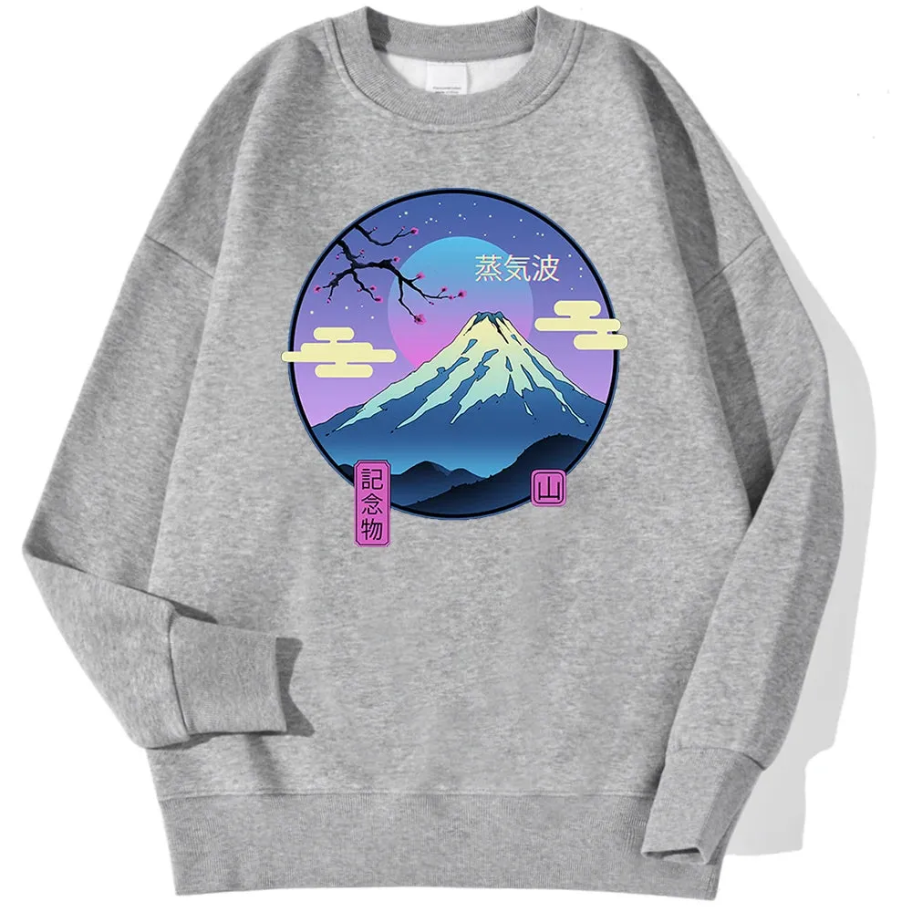 Japanese Style Mountain Printing Men'S Pullover Simple Loose Hoodies Fashion Casual Sweatshirt Hipster Soft Fleece Streetwears