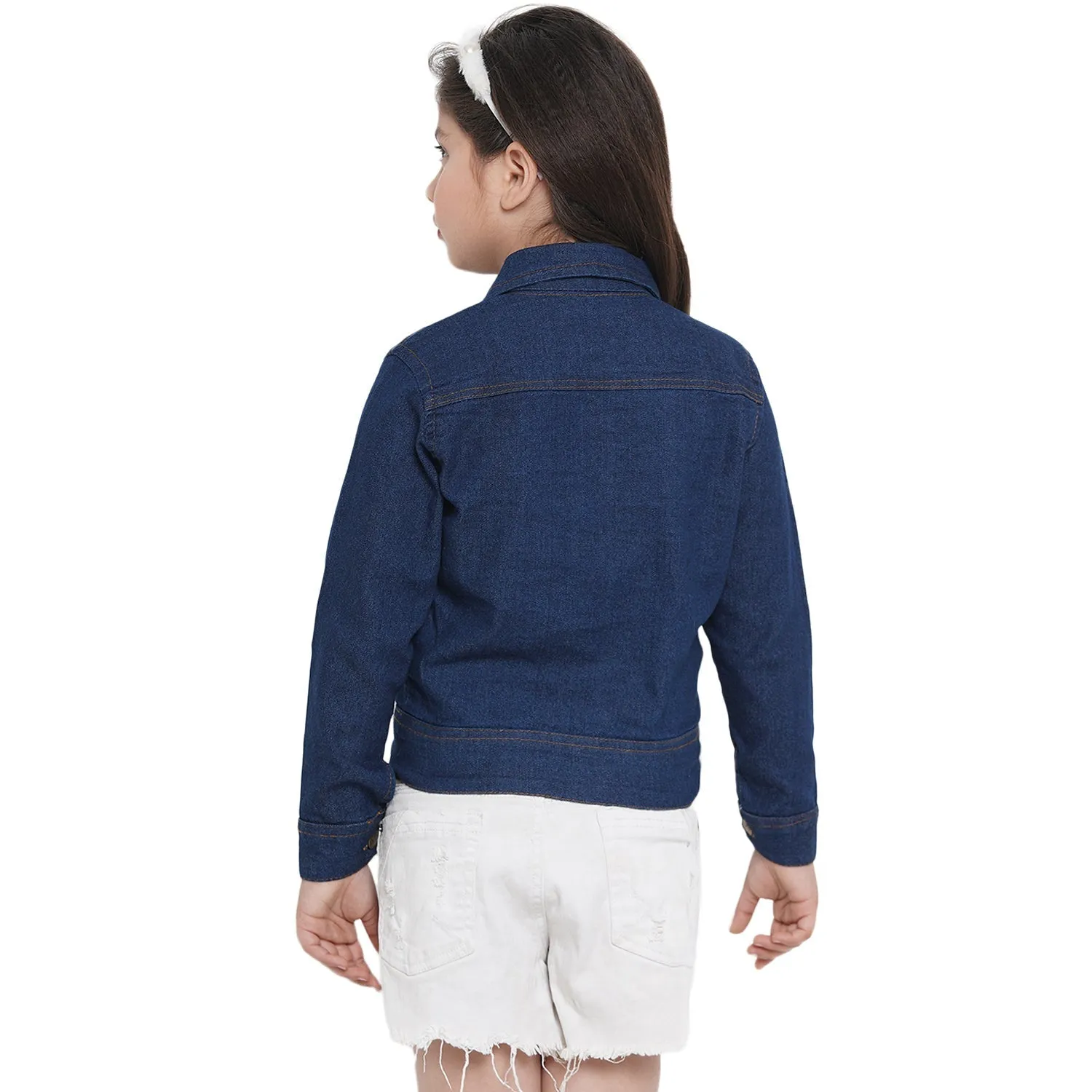 Jashvi Girls Blue Solid Lightweight Denim Jacket