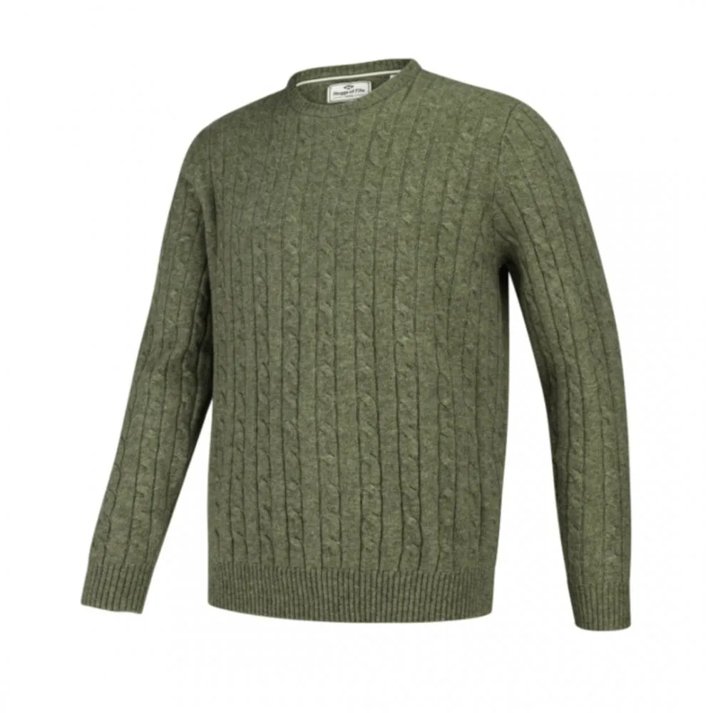 Jedburgh Crew Neck Cable Pullover Thyme by Hoggs of Fife