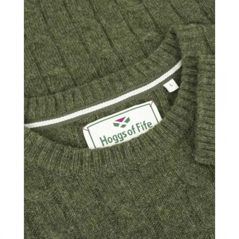 Jedburgh Crew Neck Cable Pullover Thyme by Hoggs of Fife