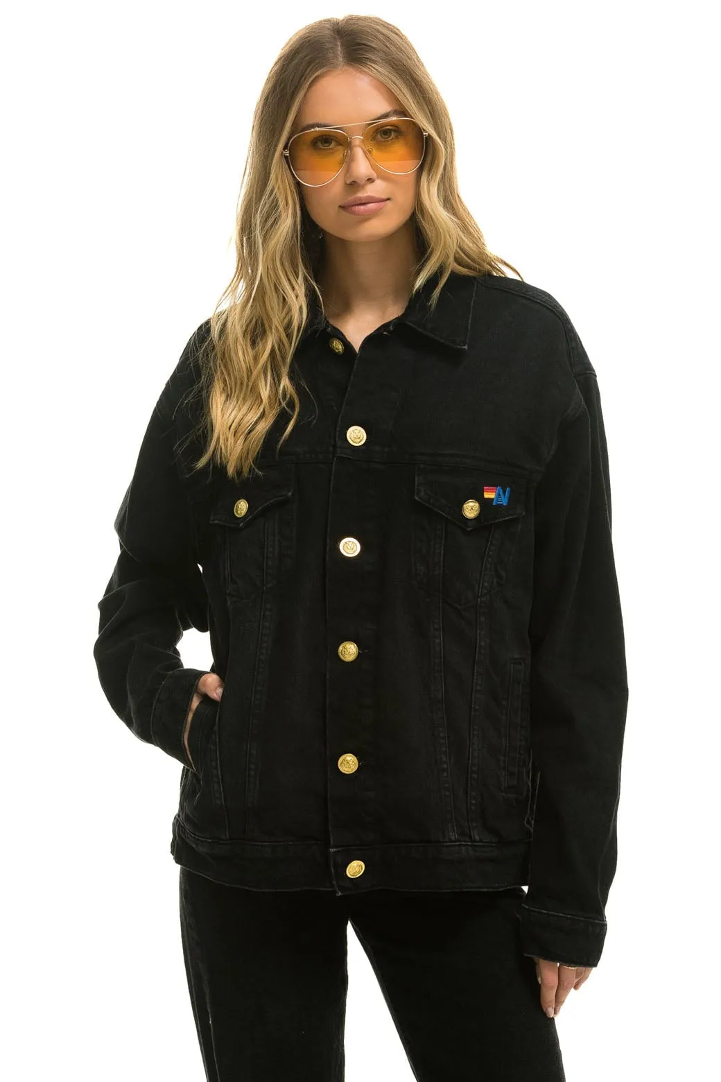 KEEP SMILING OVERSIZED CONCERT DENIM JACKET - VINTAGE BLACK