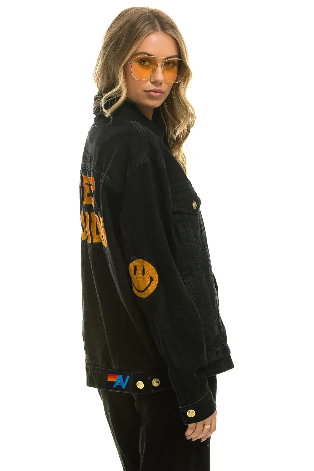 KEEP SMILING OVERSIZED CONCERT DENIM JACKET - VINTAGE BLACK