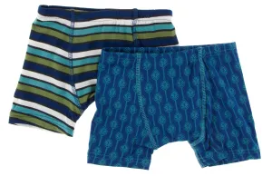 KicKee Pants Botany Grasshopper Stripe & Navy Leaf Lattice Boys Boxer Brief Set