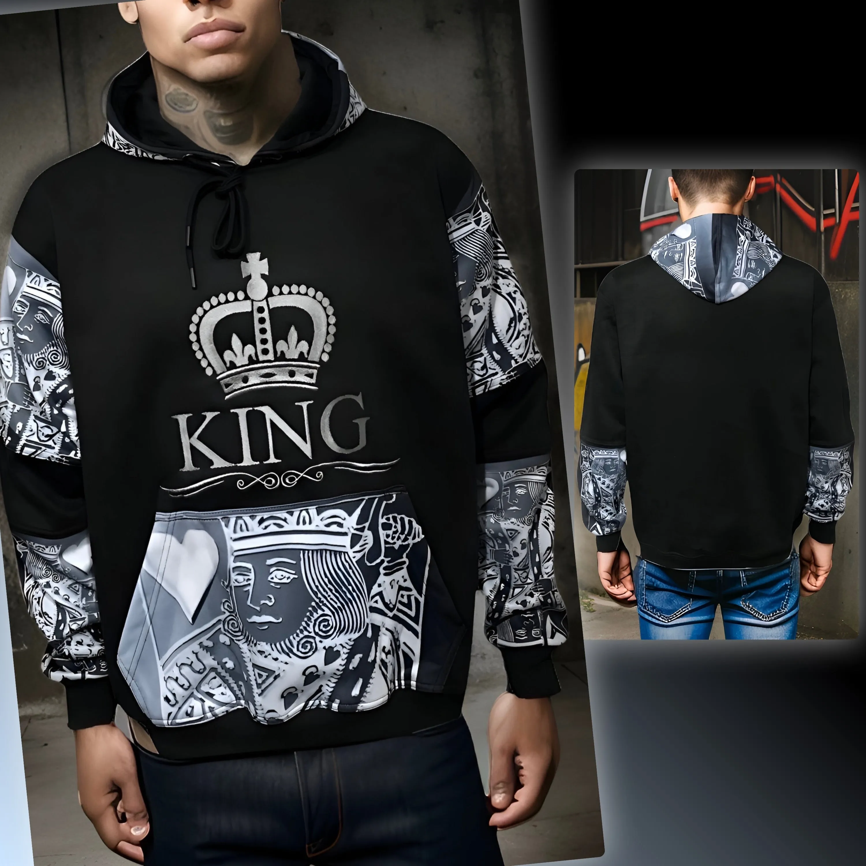 ^KING OF HEARTS^ LUXURY PULLOVER HOODIES (CUT & SEW) (EMBROIDERED LOGO)