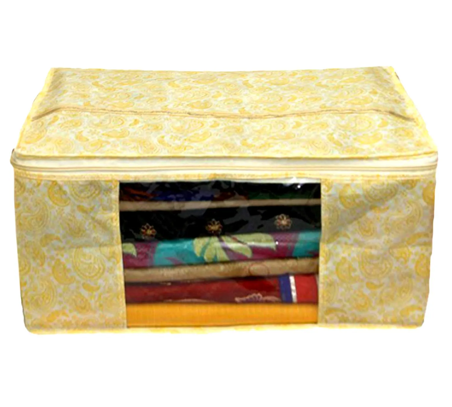 Kuber Industries Metalic Printed 6 Piece Non Woven Saree Cover and 6 Pieces Underbed Storage Bag, Storage Organiser, Blanket Cover, Green & Gold -CTKTC042487