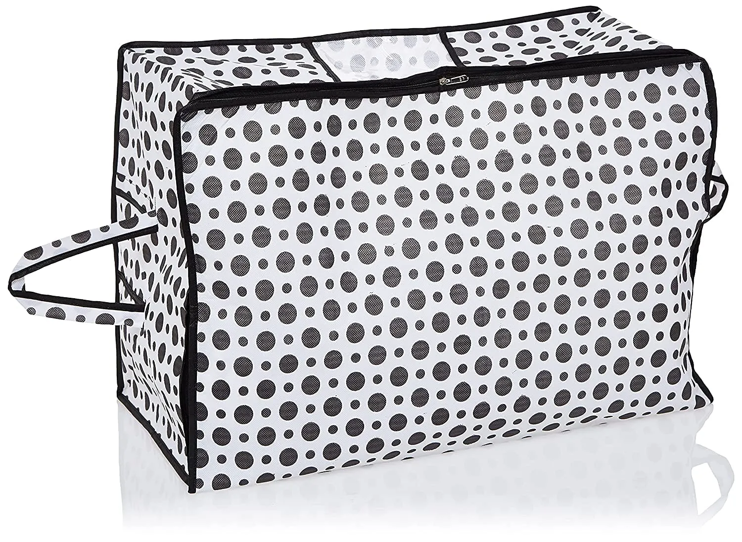 Kuber Industries Polka Dots Design Non Woven 2 Pieces Underbed Storage Bag, Cloth Organiser, Blanket Cover with Transparent Window (Black & White) -CTKTC038109