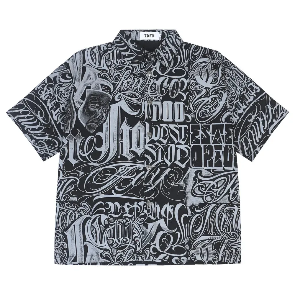 Letter Print Short Sleeve Shirts - Streetwear Loose Lapel