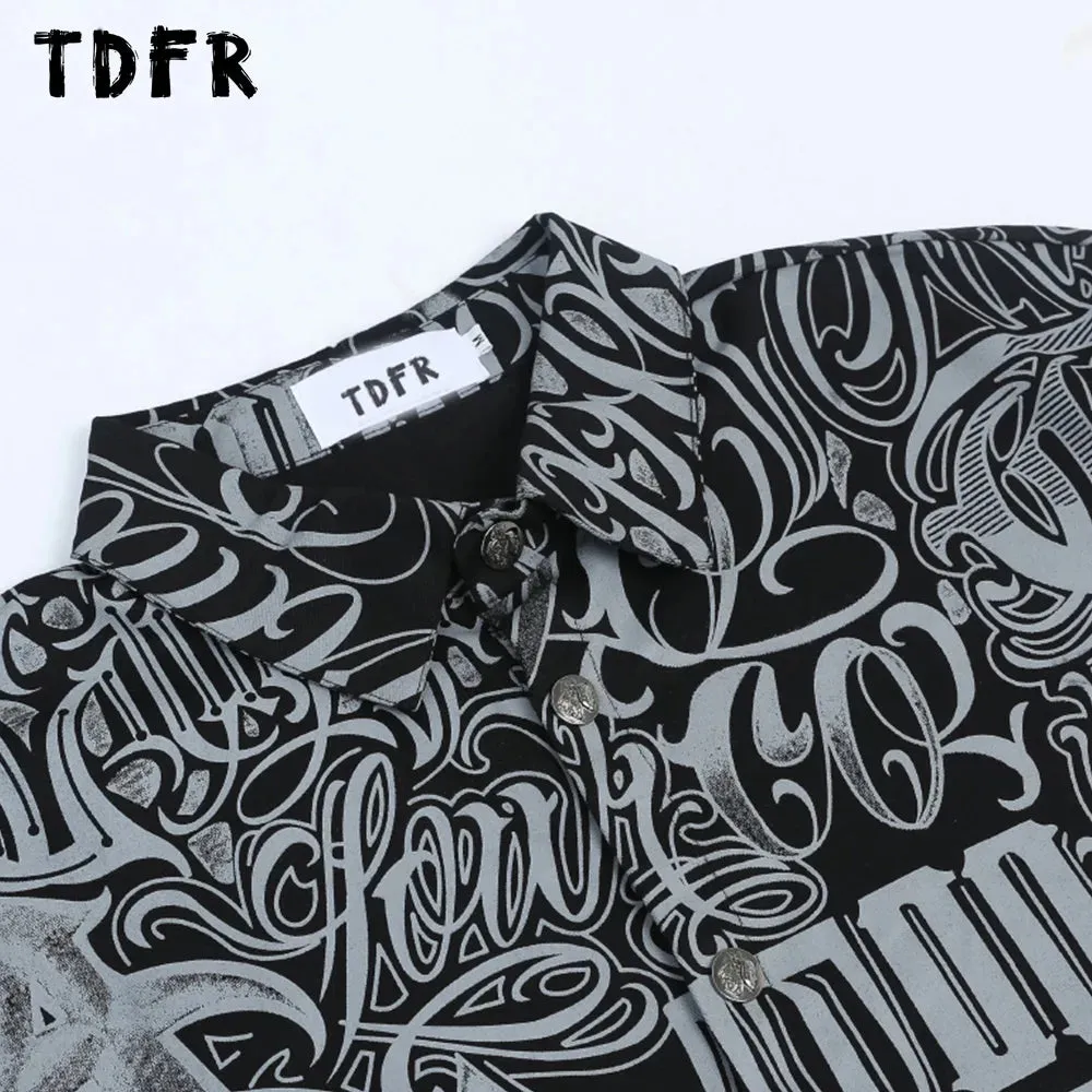 Letter Print Short Sleeve Shirts - Streetwear Loose Lapel