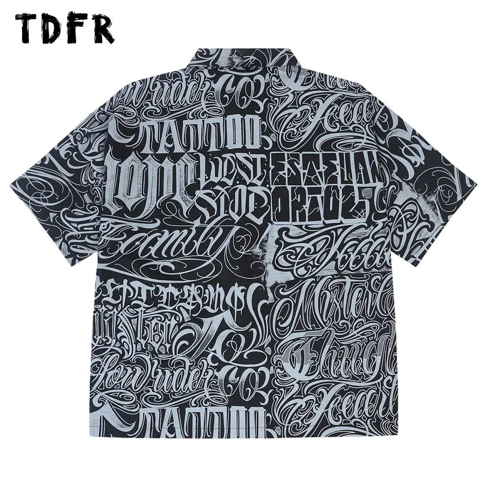 Letter Print Short Sleeve Shirts - Streetwear Loose Lapel