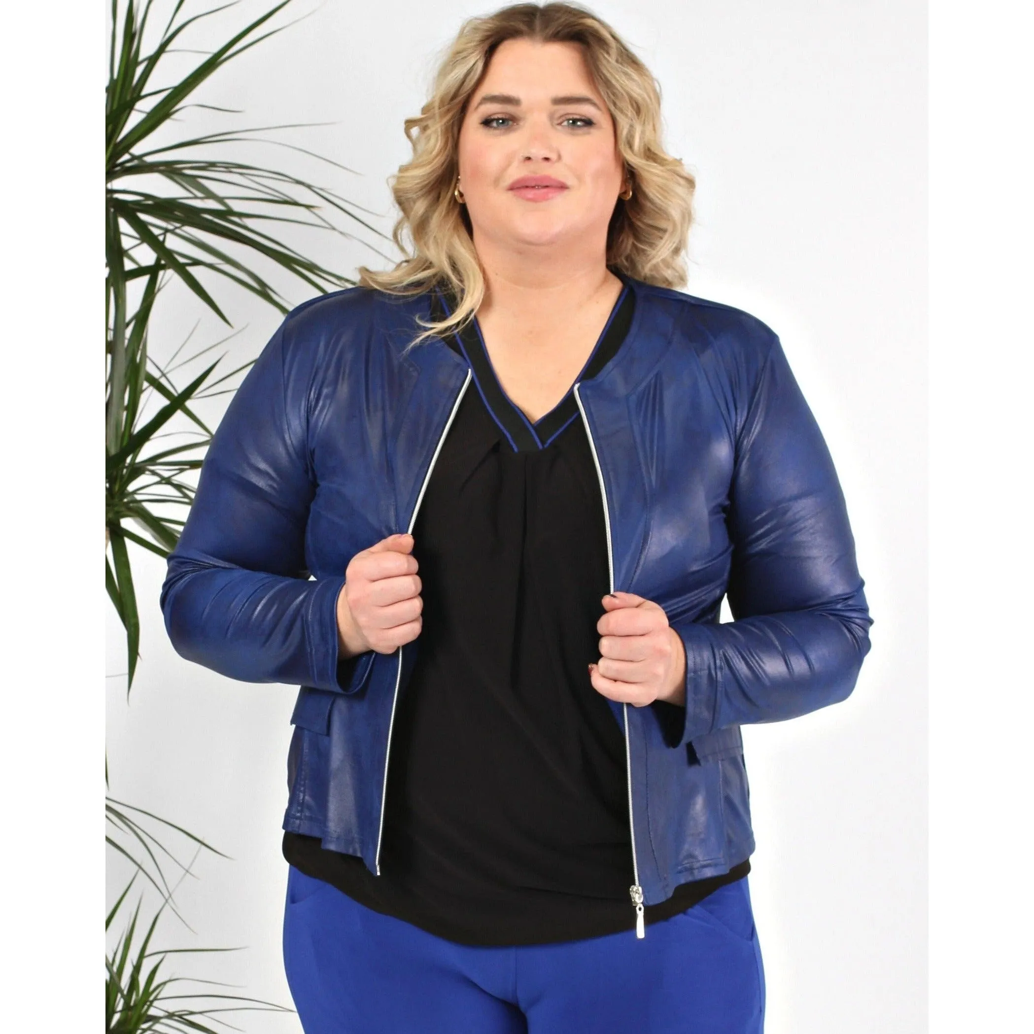 Magna Leather Look Jacket in Royal Blue