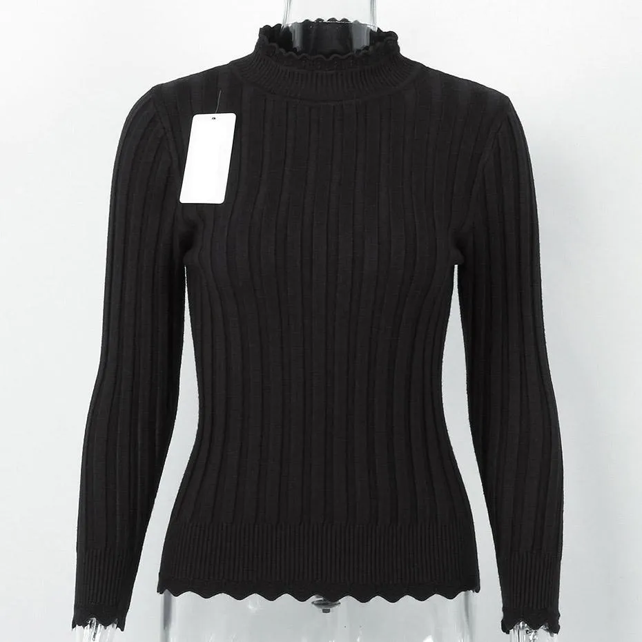 Mandarin Collared Casual Long Sleeve Sweater