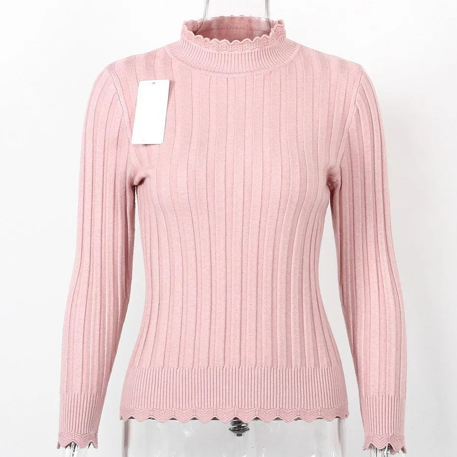 Mandarin Collared Casual Long Sleeve Sweater