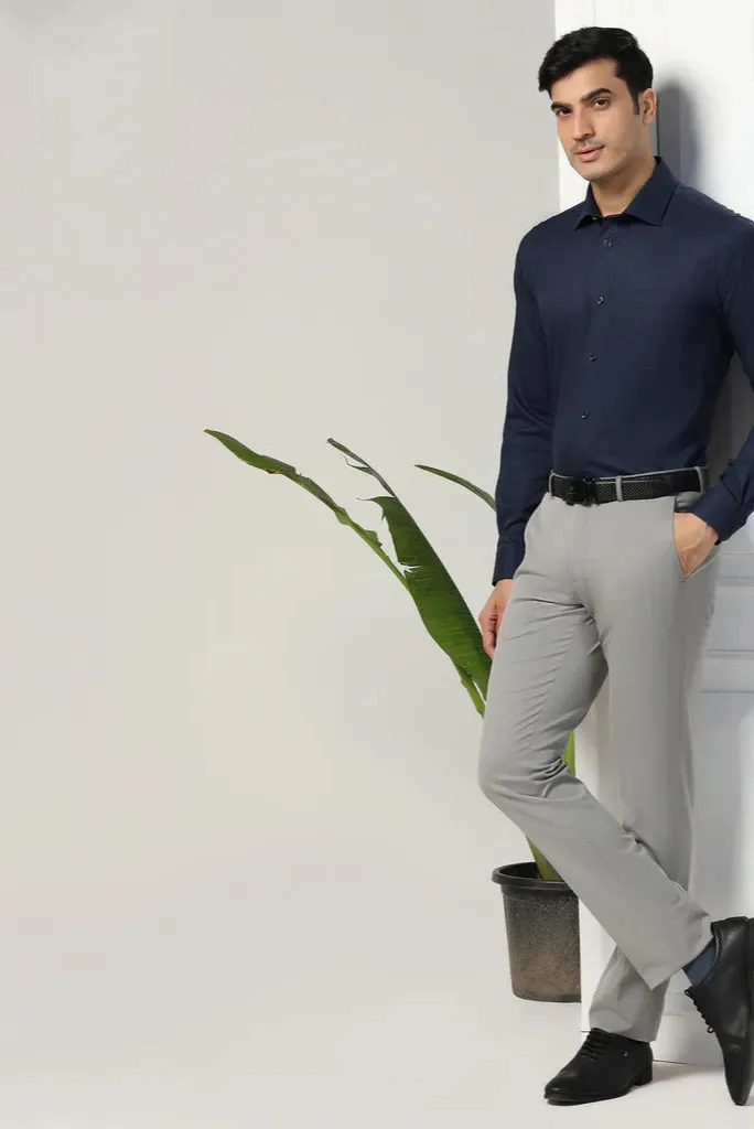 Men Navy Blue Shirt With Grey Pant  Office Wear Formal Wear & Classic Look For Every Occasion