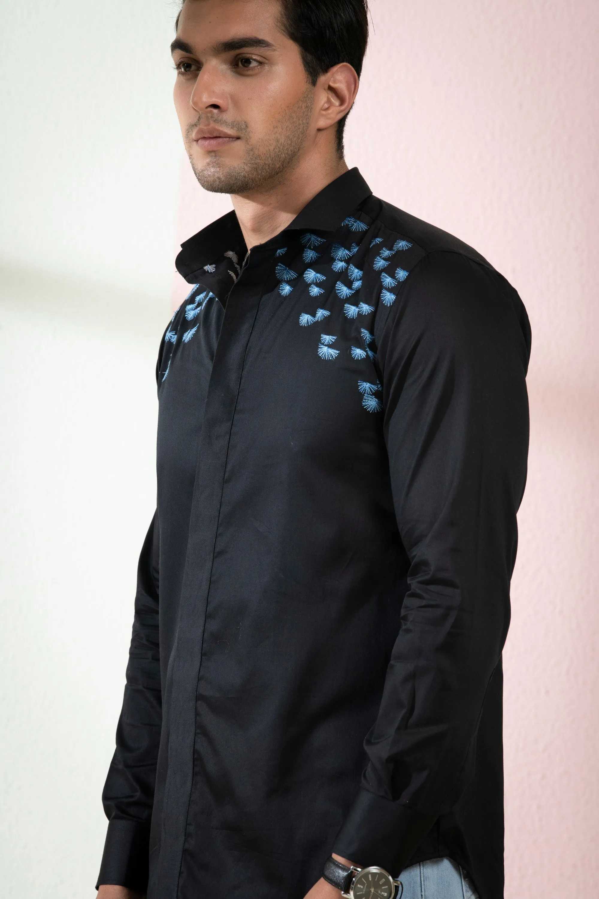 Men's Black Color Blux Full Sleeves Shirt - Hilo Design