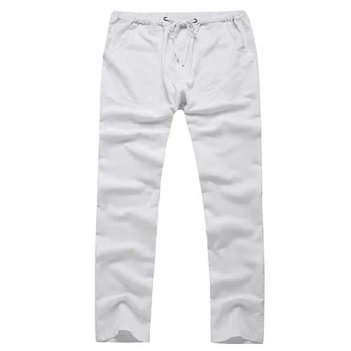 Mens Breathable Cotton Linen Casual Drawstring Pants