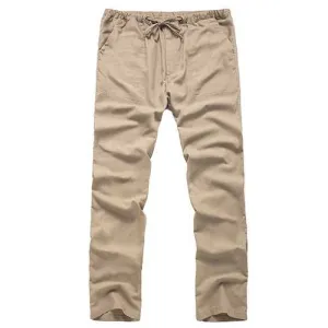 Mens Breathable Cotton Linen Casual Drawstring Pants