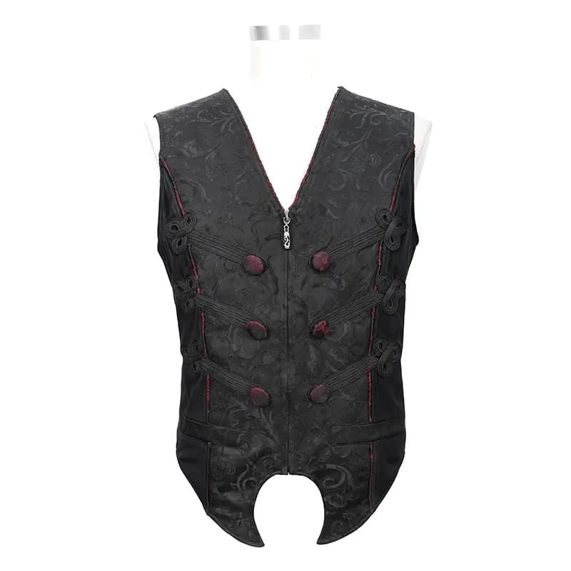 Men's Gothic Contrast Color Zip Jacquard Tailed Vests