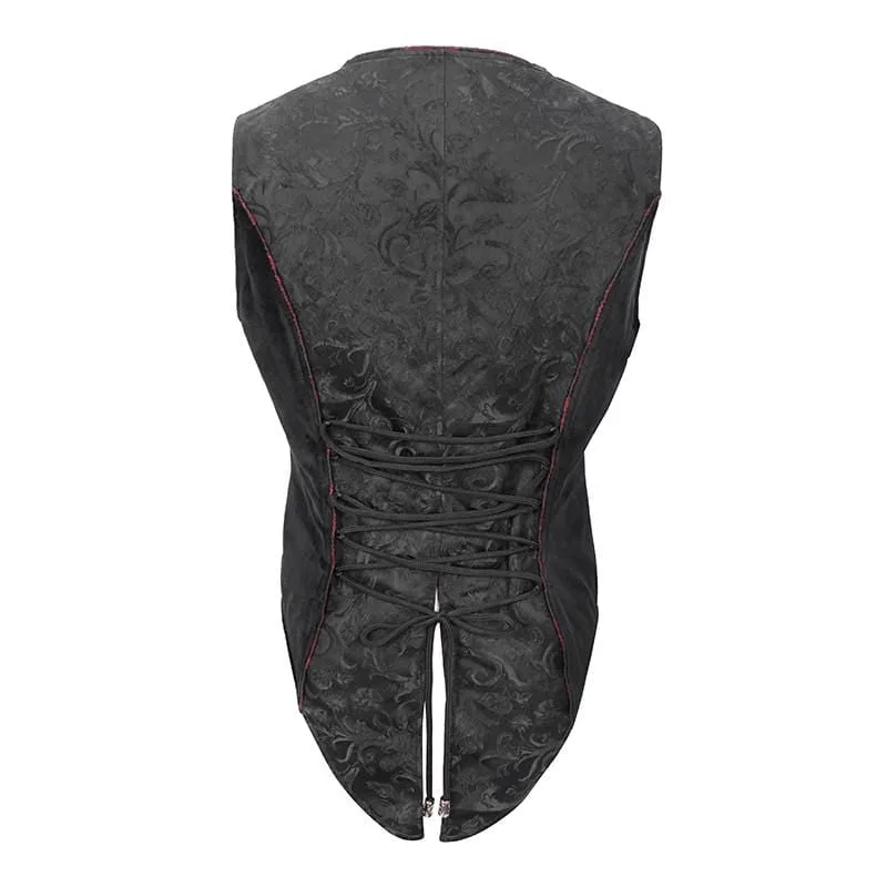 Men's Gothic Contrast Color Zip Jacquard Tailed Vests