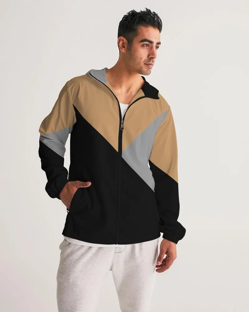 Mens Hooded Windbreaker - Tricolor Water Resistant Jacket