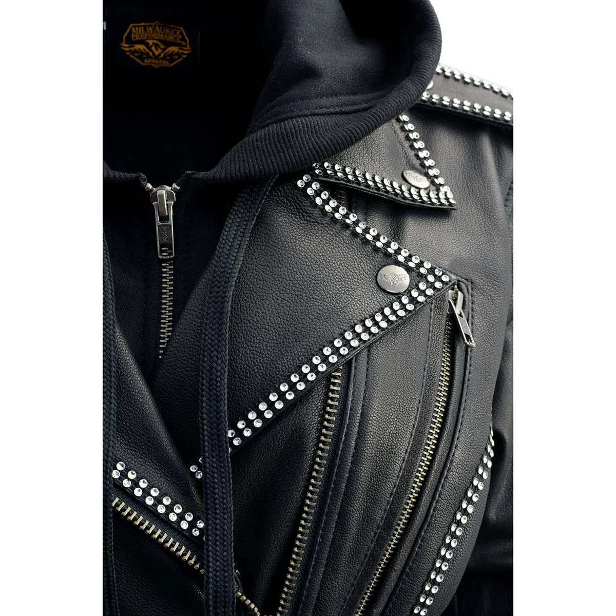 Milwaukee Leather MLL2503 Women's Black 'Bedazzled' Leather Moto