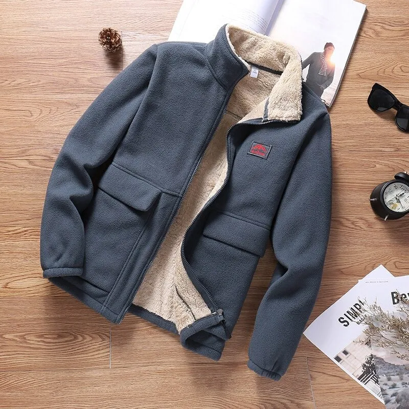 New Casual Classic Warm Thick Fleece Men Jacket Coat