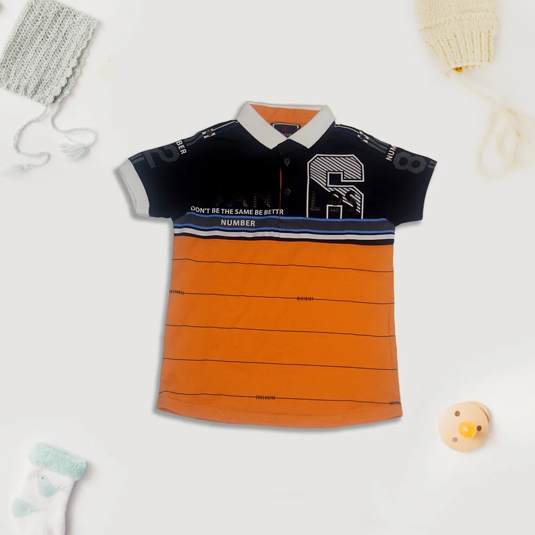 Orange and Black Colorblocked Printed T-Shirt for Boys