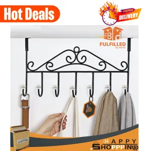 Over the Door Solid Metal Screwless 7 Hooks Storage Hanger