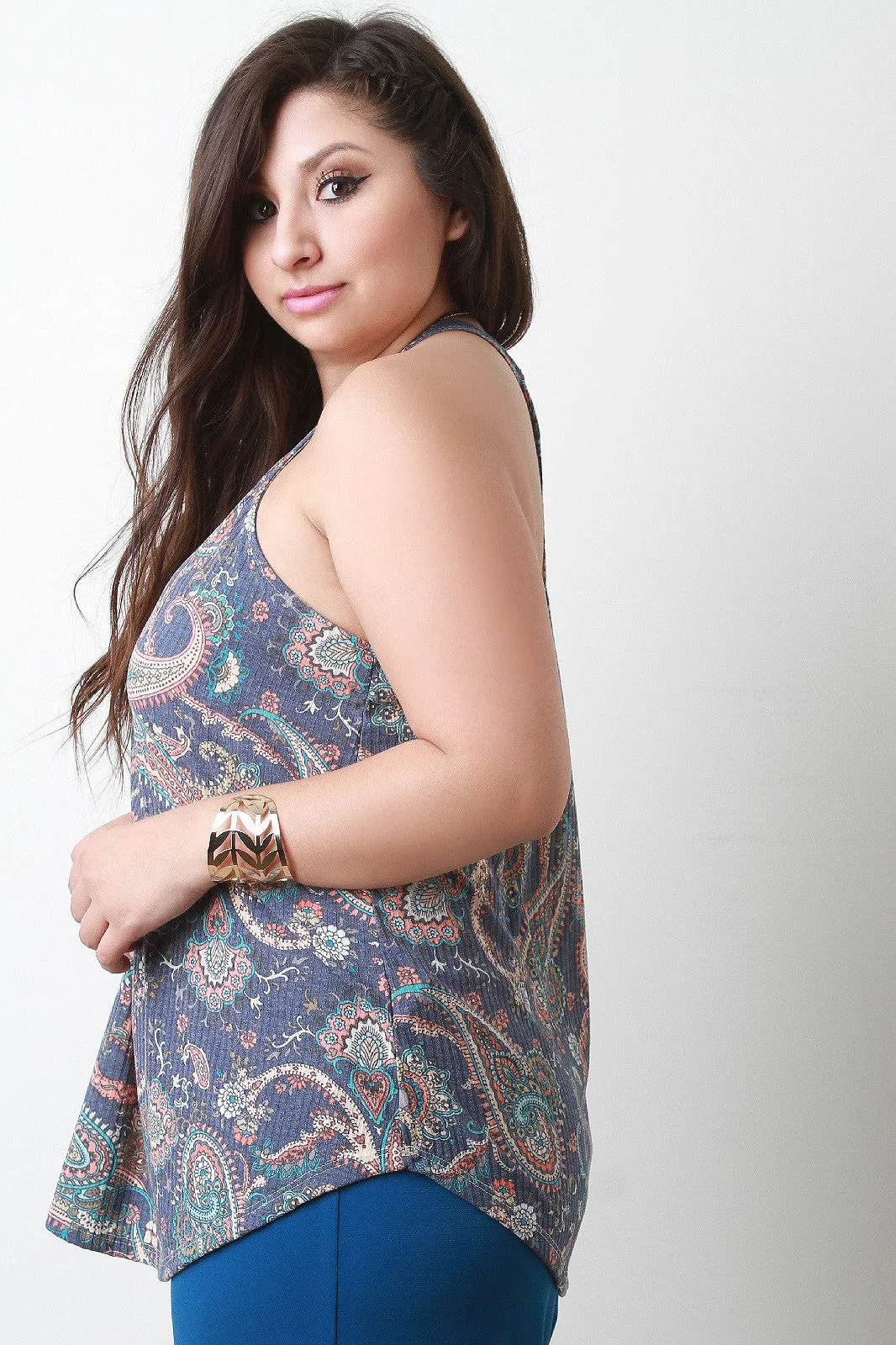 Paisley Print Racerback Flowy Tank Top