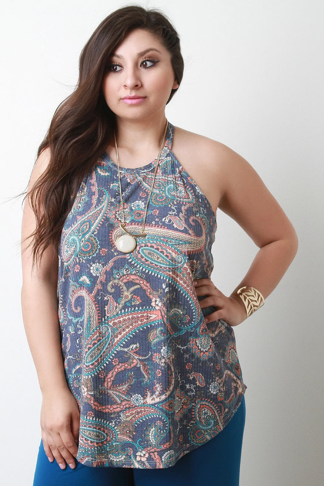 Paisley Print Racerback Flowy Tank Top