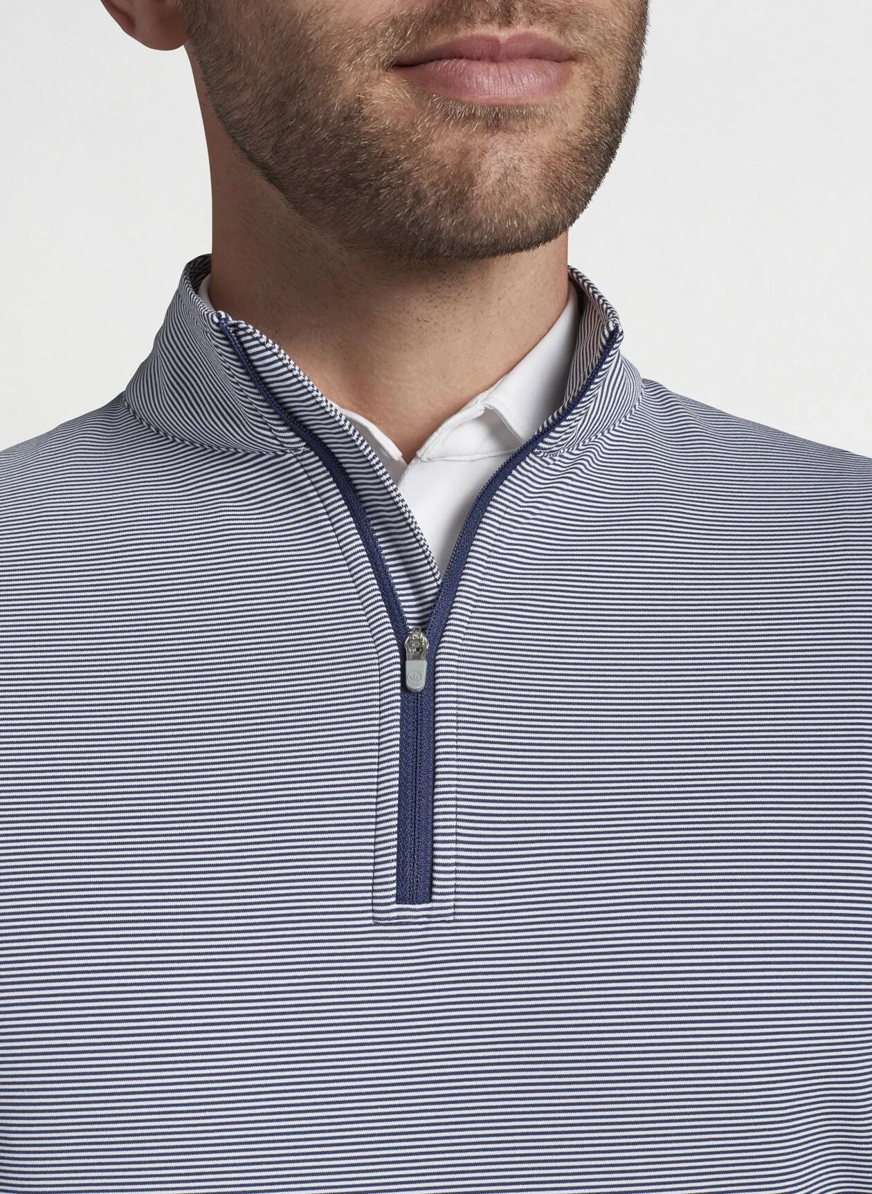 Perth Mini-Stripe Stretch Loop Terry Quarter-Zip in Navy/White by Peter Millar