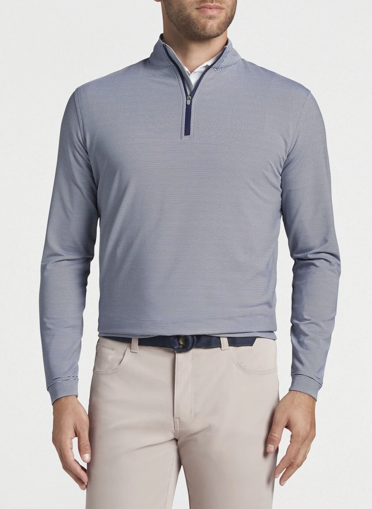 Perth Mini-Stripe Stretch Loop Terry Quarter-Zip in Navy/White by Peter Millar