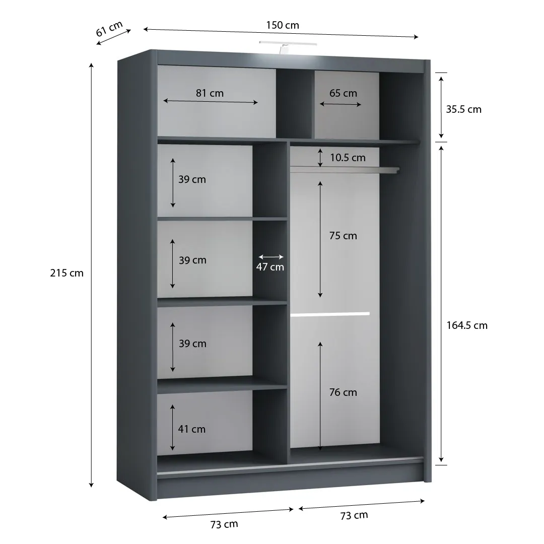 Piper 150cm Sliding Door Wardrobe Graphite