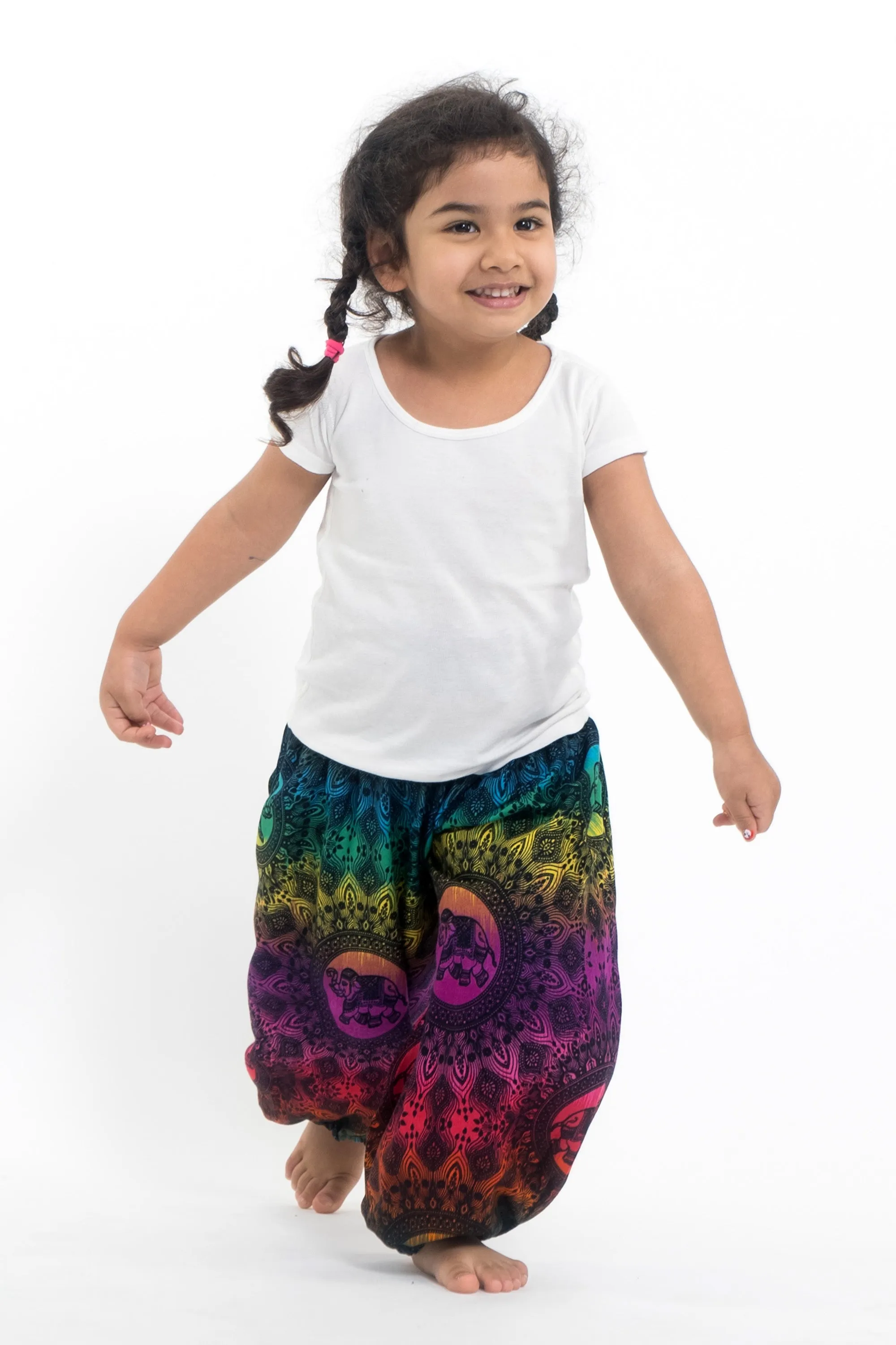 Rainbow Elephant Kids Harem Pants in Purple