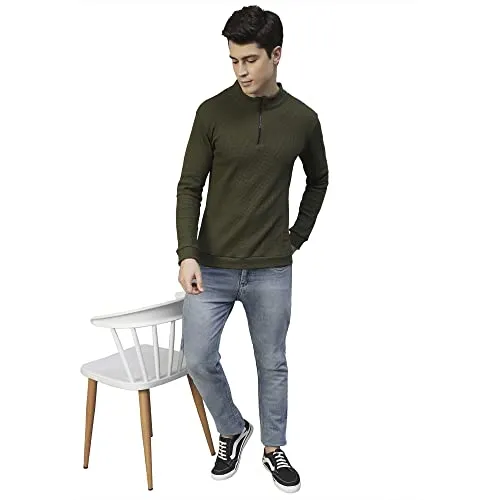 Rigo Men Olive Henley Neck Full Sleeves Waffle Knit T-Shirt