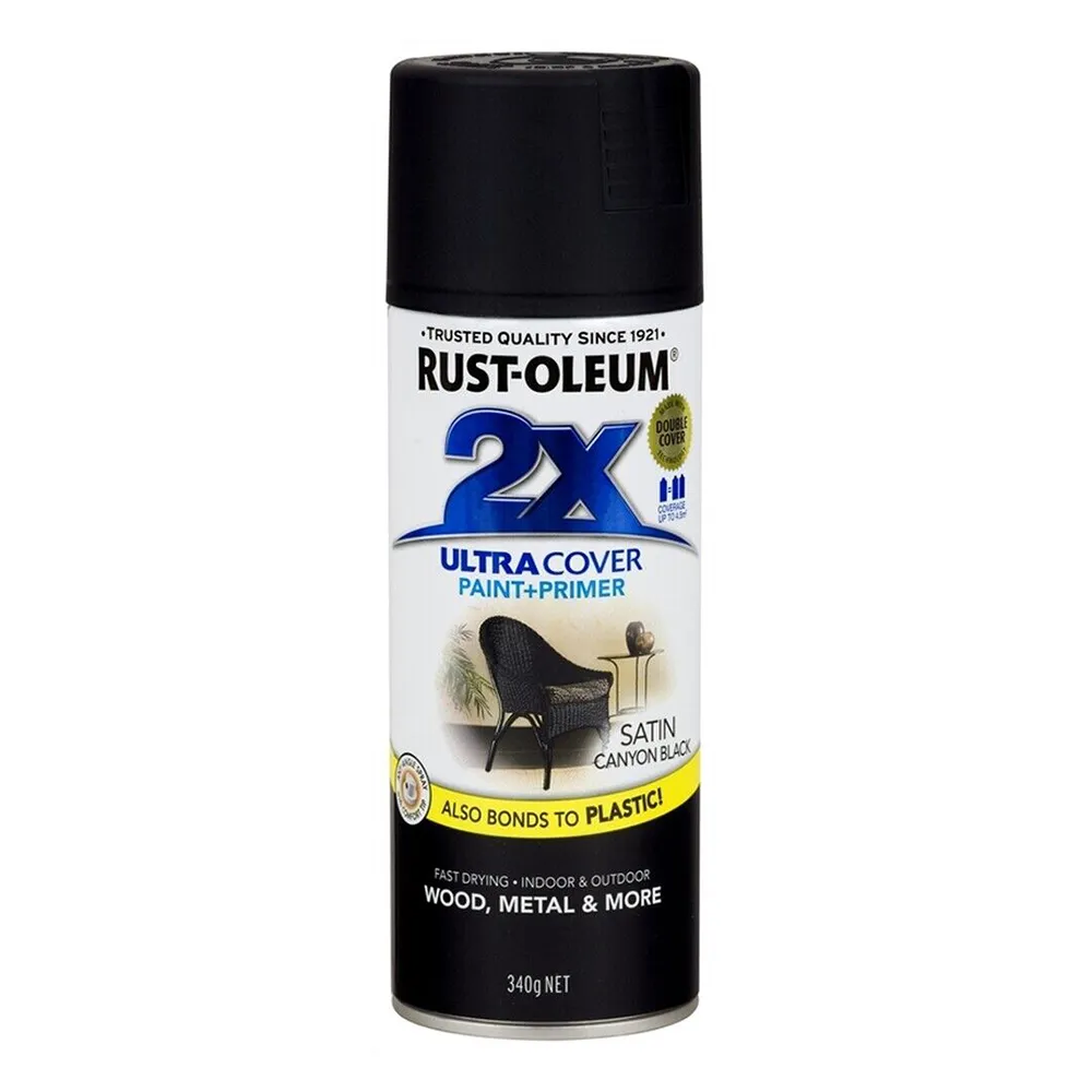 RUST-OLEUM 2X Satin Paint & Primer Spray Paint 340g Canyon Black