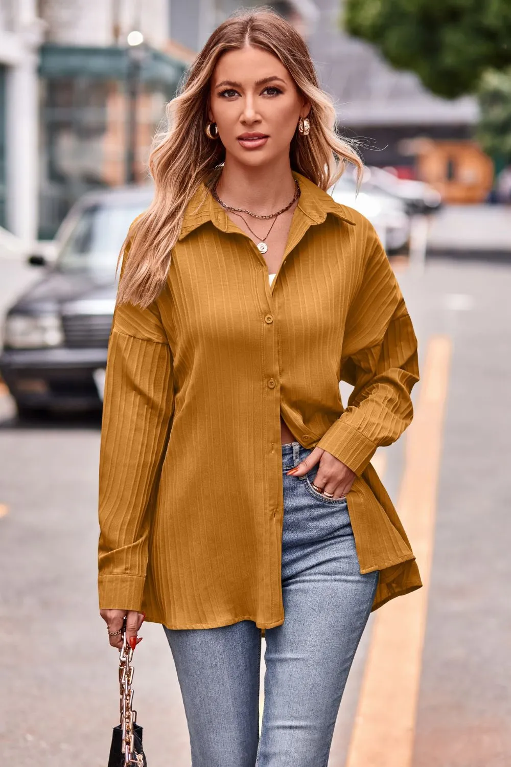 Slit Dropped Shoulder Longline Shirt