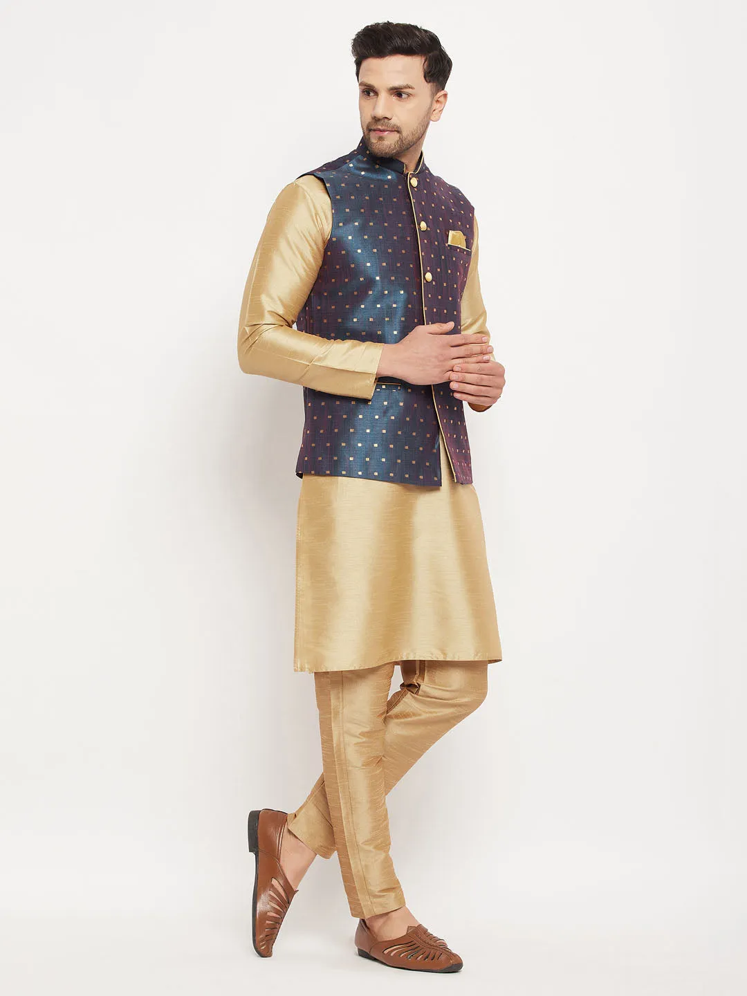 VASTRAMAY Blue Zari Nehru Jacket