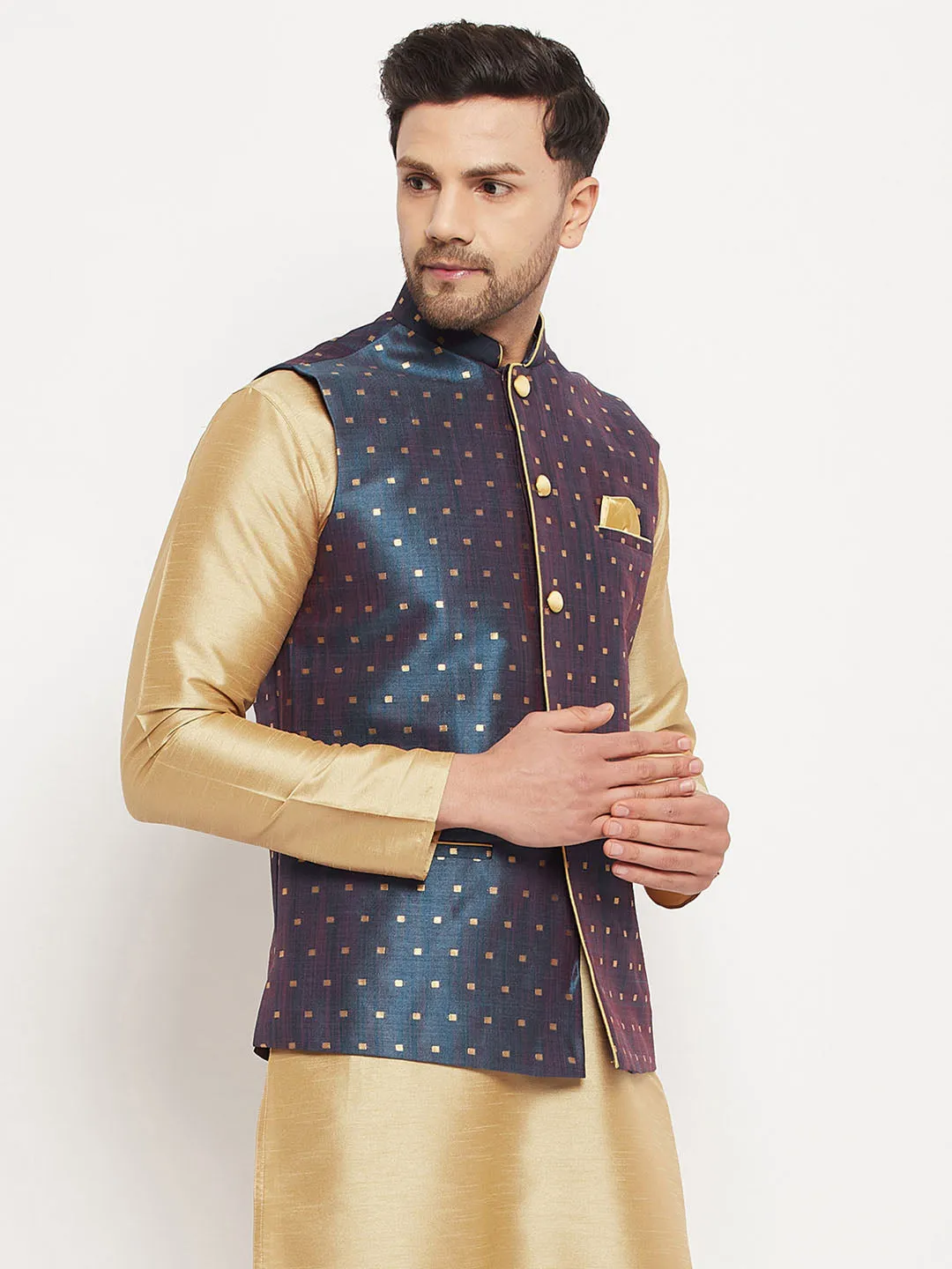 VASTRAMAY Blue Zari Nehru Jacket