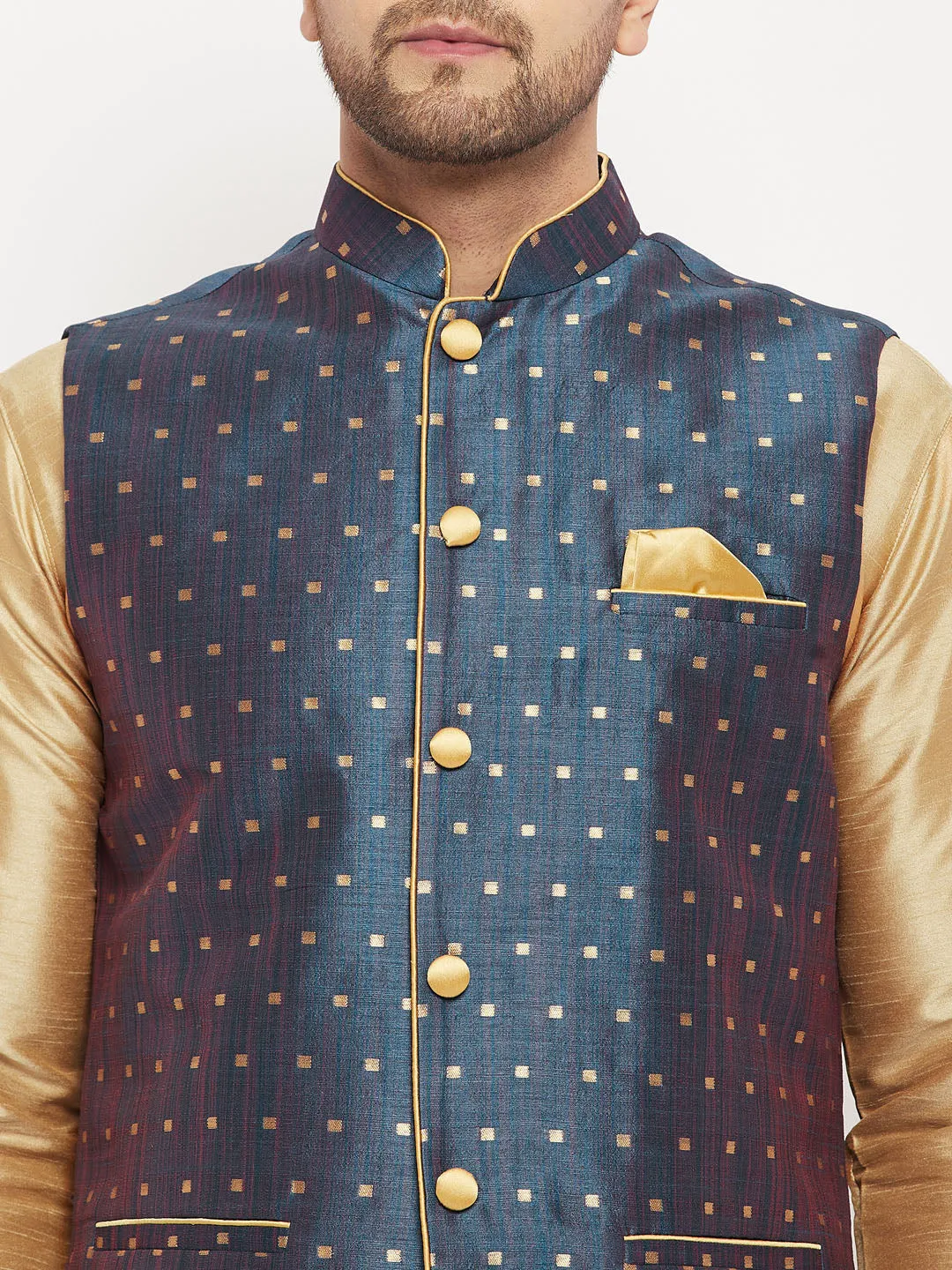 VASTRAMAY Blue Zari Nehru Jacket