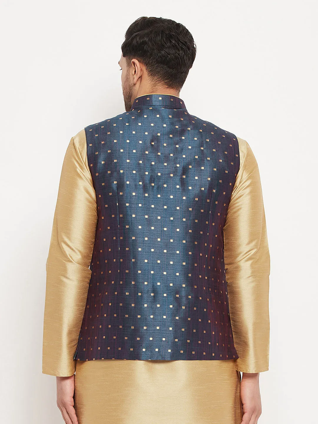 VASTRAMAY Blue Zari Nehru Jacket