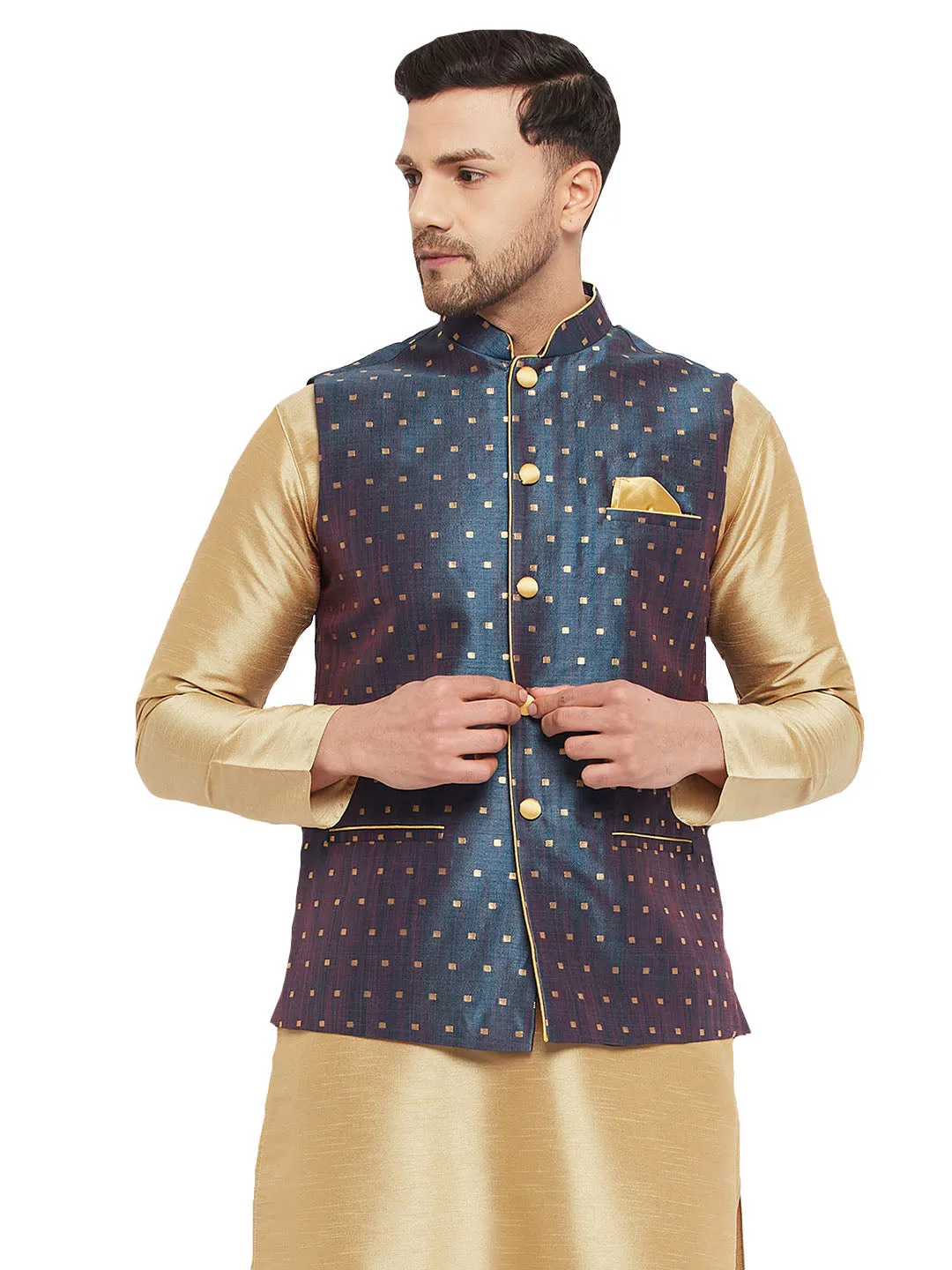 VASTRAMAY Blue Zari Nehru Jacket